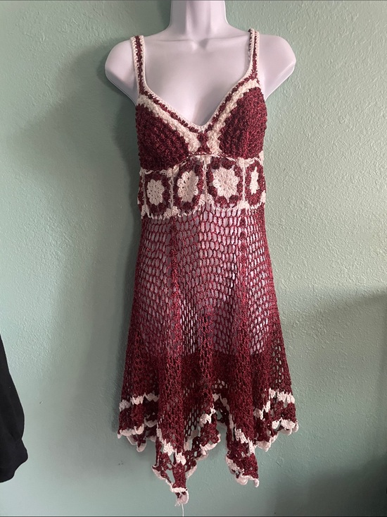 Dresses & Skirts - Red and White Crochet Dress